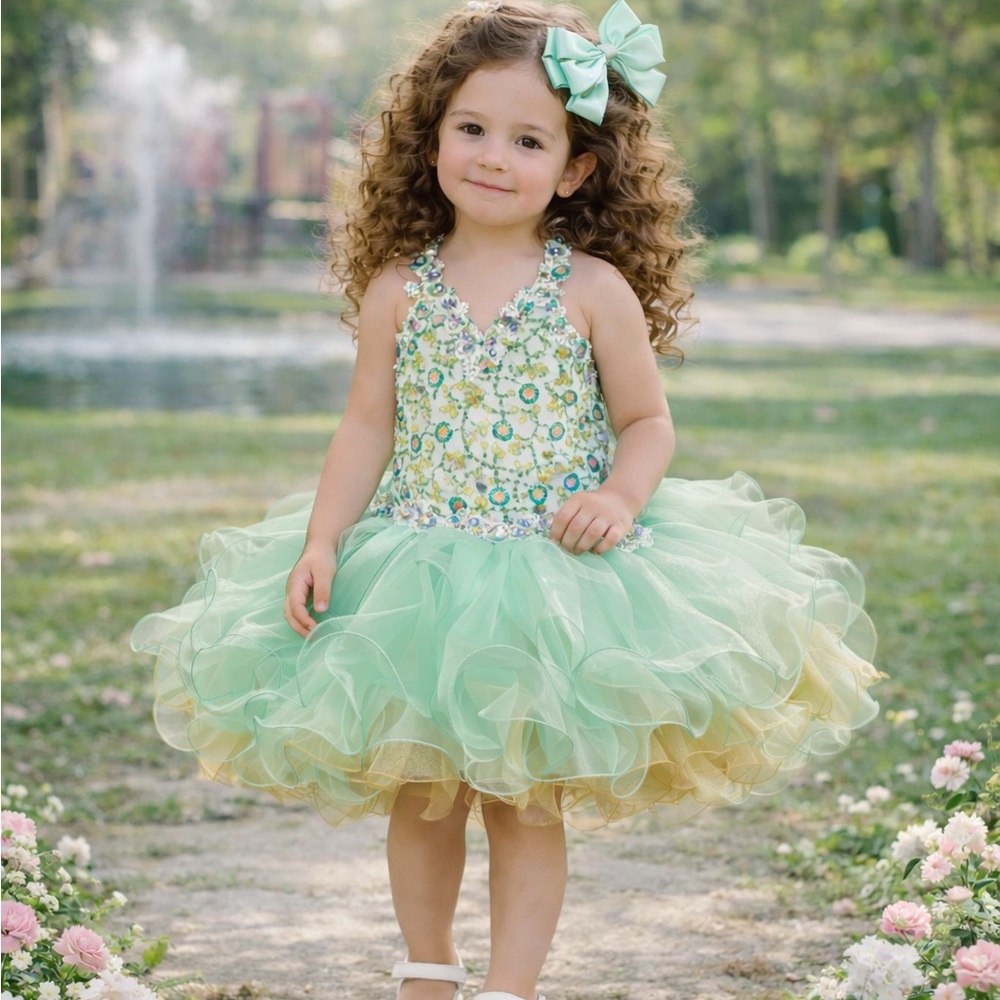 Charming Green tinker bell inspired birthday pageant princess dresses